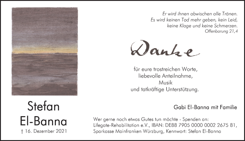  Traueranzeige für Stefan El-Banna vom 08.01.2022 aus Fürther Nachrichten Lokal