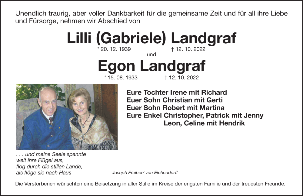  Traueranzeige für Egon Landgraf vom 17.10.2022 aus Nordbayerische Nachrichten Forchheim Lokal