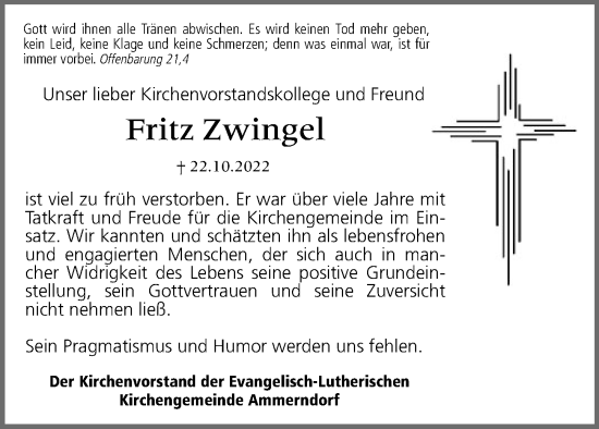 Traueranzeige von Fritz Zwingel von Fürther Nachrichten Lokal