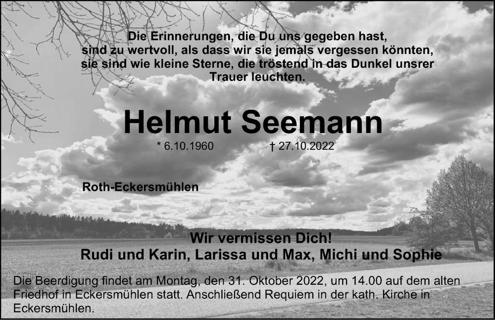  Traueranzeige für Helmut Seemann vom 29.10.2022 aus Roth-Hilpoltsteiner Volkszeitung Lokal