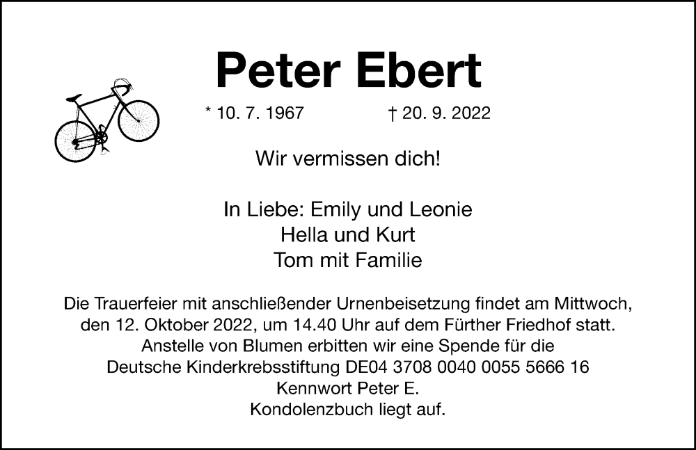  Traueranzeige für Peter Ebert vom 08.10.2022 aus Gesamtausgabe Nürnberger Nachrichten/ Nürnberger Ztg.