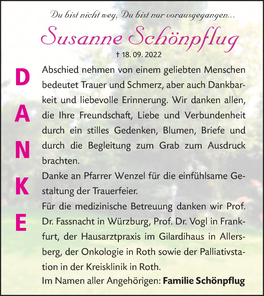  Traueranzeige für Susanne Schönpflug vom 08.10.2022 aus Roth-Hilpoltsteiner Volkszeitung Lokal