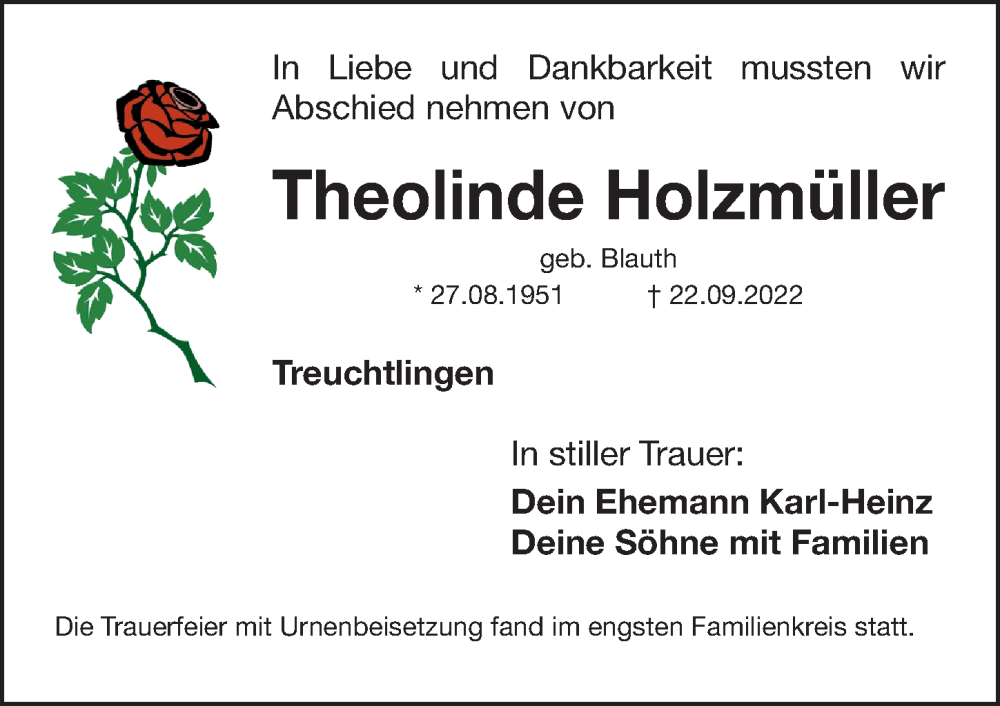 Traueranzeigen von Theolinde Holzmüller trauer.nn.de