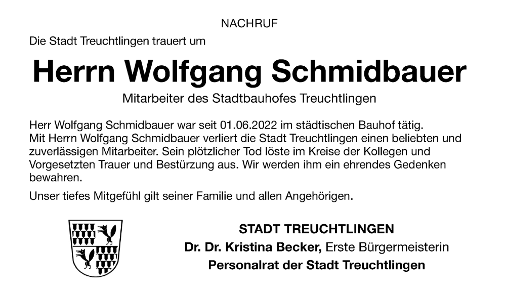  Traueranzeige für Wolfgang Schmidbauer vom 12.10.2022 aus Weißenburger Tagblatt u.Treuchtlinger Kurier Lokal
