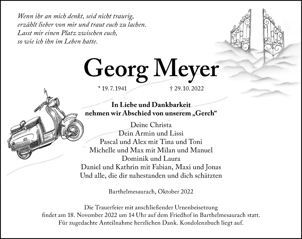  Traueranzeige für Georg Meyer vom 12.11.2022 aus Schwabacher Tagblatt Lokal