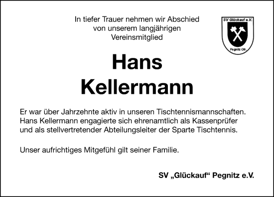 Traueranzeige von Hans Kellermann von Nordbayerische Nachrichten Pegnitz Lokal