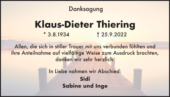 Traueranzeige von Klaus-Dieter Thiering von Gesamtausgabe Nürnberger Nachrichten/ Nürnberger Ztg./ Erlanger Nachrichten