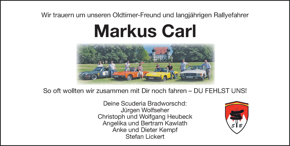  Traueranzeige für Markus Carl vom 05.11.2022 aus Gesamtausgabe Nürnberger Nachrichten/ Nürnberger Ztg.
