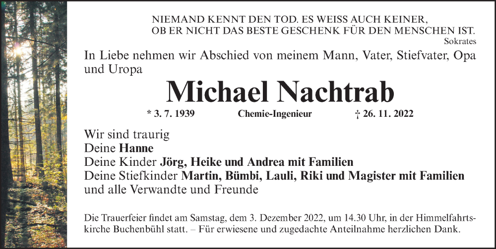  Traueranzeige für Michael Nachtrab vom 30.11.2022 aus Gesamtausgabe Nürnberger Nachrichten/ Nürnberger Ztg.