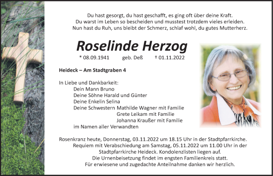 Traueranzeige von Roselinde Herzog von Roth-Hilpoltsteiner Volkszeitung Lokal