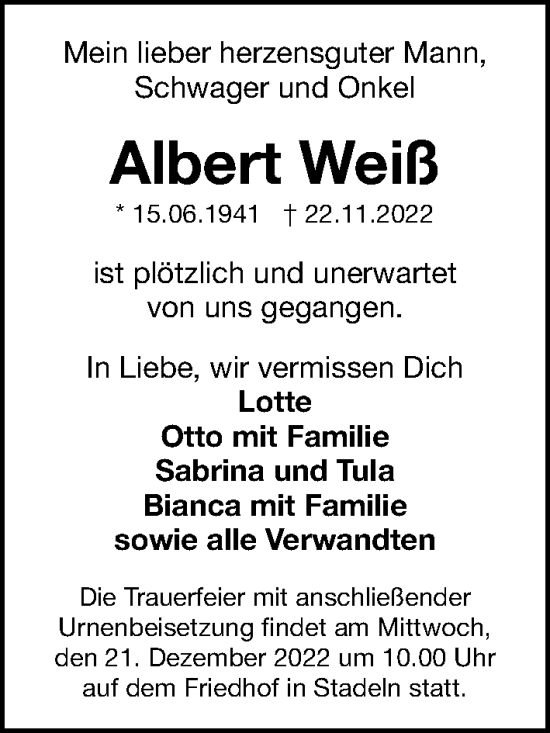 Traueranzeige von Albert Weiß von Fürther Nachrichten Lokal