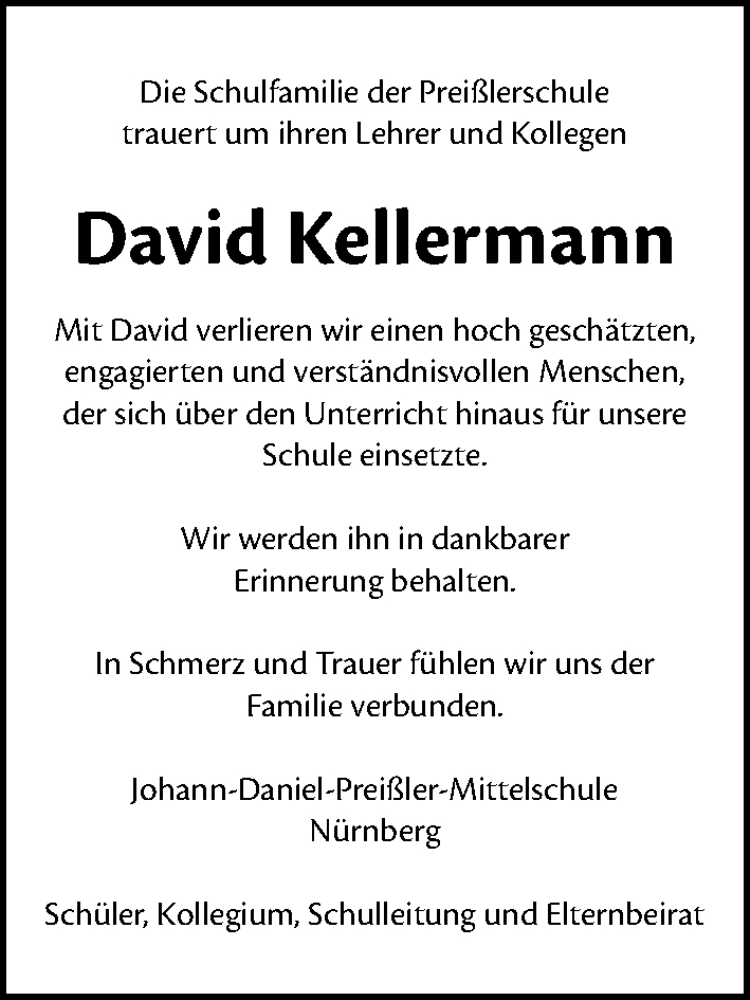  Traueranzeige für David Kellermann vom 08.12.2022 aus Gesamtausgabe Nürnberger Nachrichten/ Nürnberger Ztg.