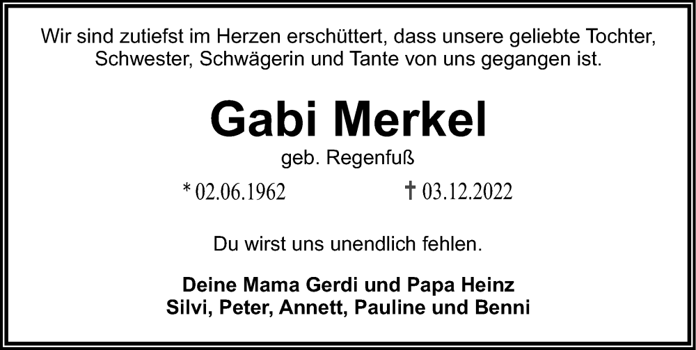  Traueranzeige für Gabi Merkel vom 10.12.2022 aus Erlanger Nachrichten Lokal