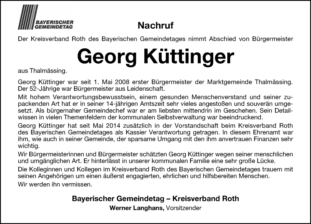  Traueranzeige für Georg Küttinger vom 16.12.2022 aus HST,HRHV