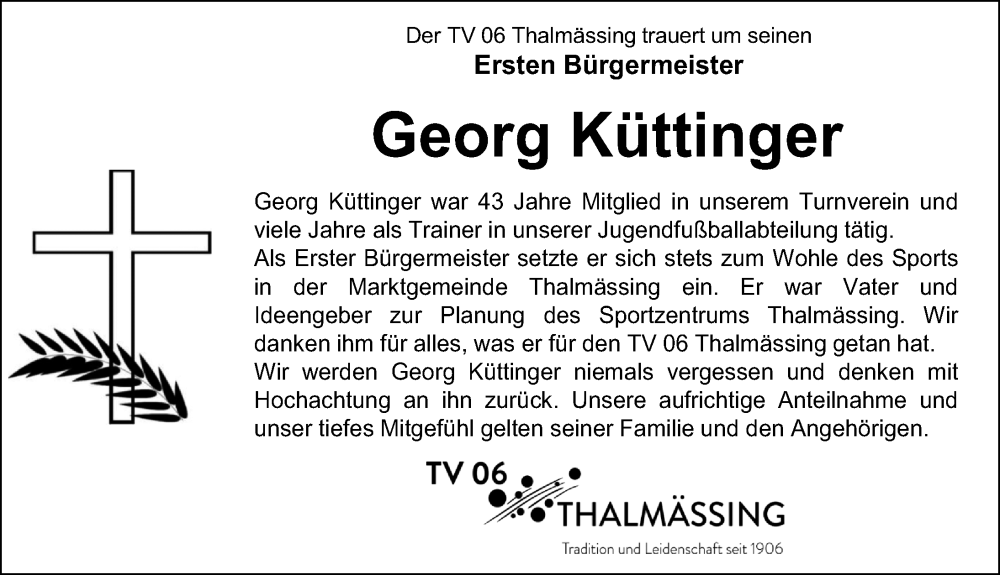 Traueranzeige für Georg Küttinger vom 16.12.2022 aus Roth-Hilpoltsteiner Volkszeitung Lokal