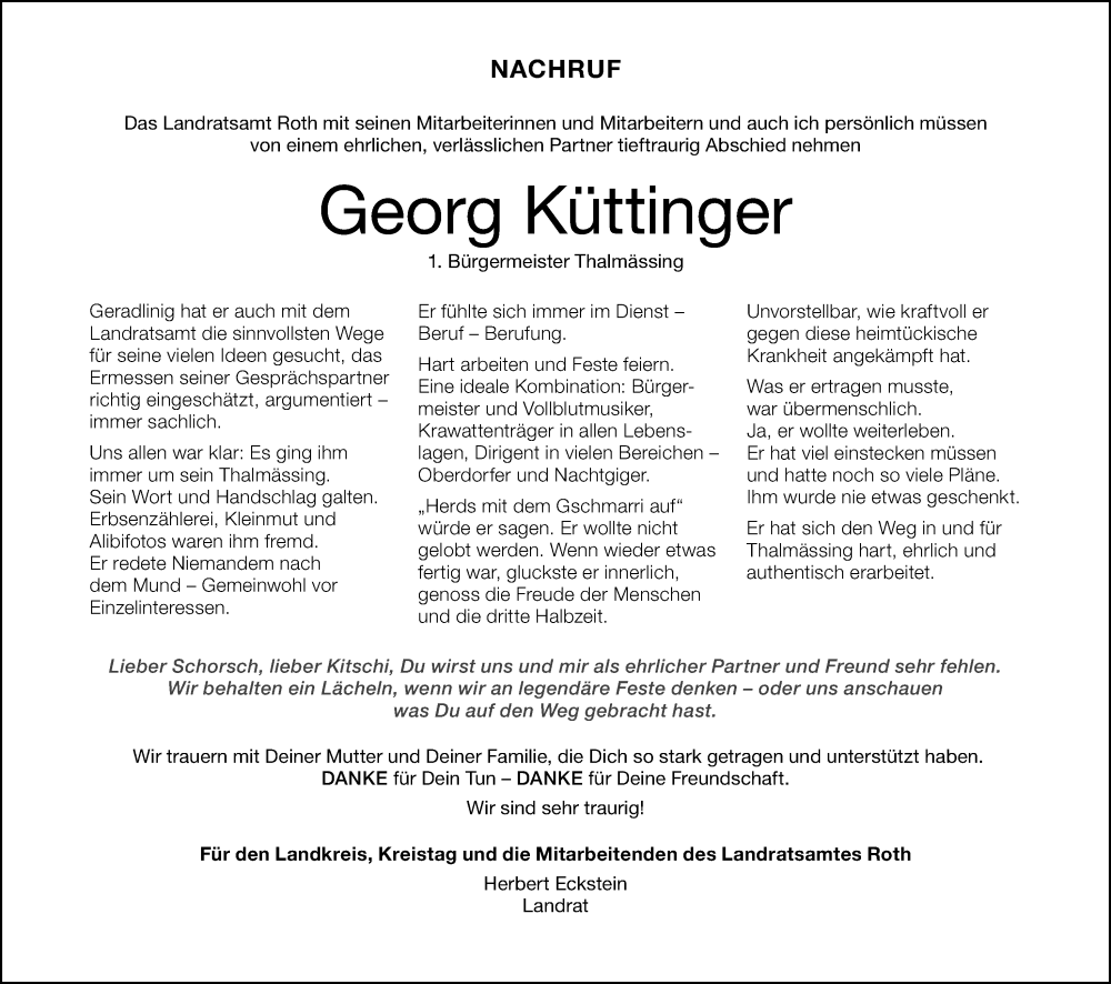  Traueranzeige für Georg Küttinger vom 20.12.2022 aus Schwabacher Tagblatt Lokal