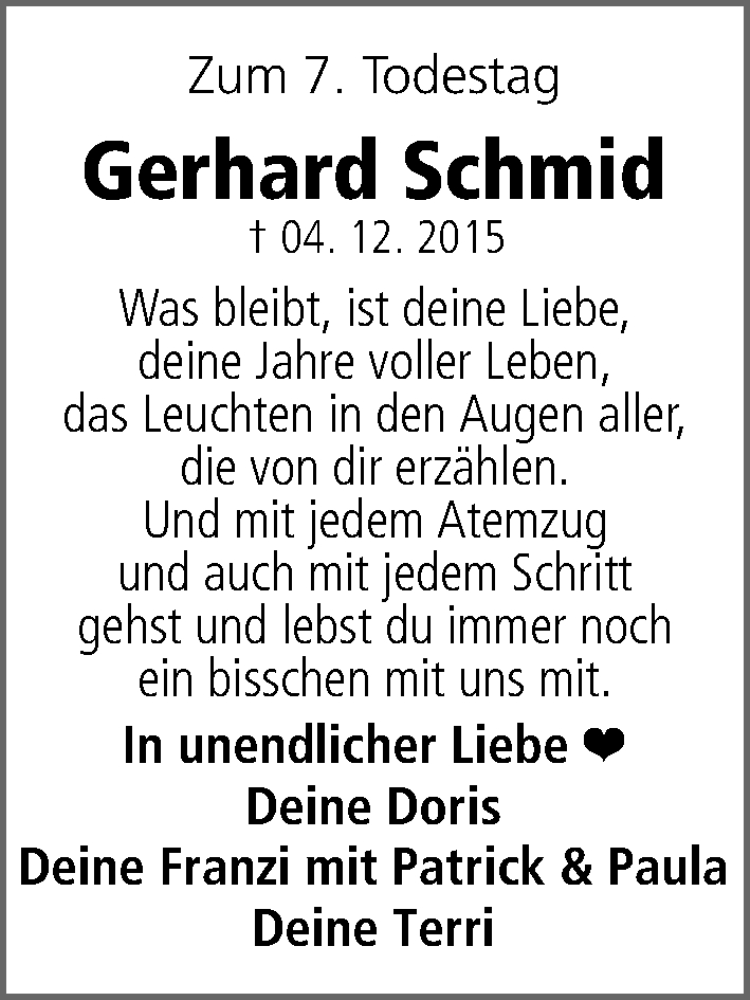  Traueranzeige für Gerhard Schmid vom 03.12.2022 aus Gesamtausgabe Nürnberger Nachrichten/ Nürnberger Ztg.