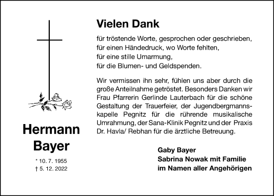 Traueranzeige von Hermann Bayer von Nordbayerische Nachrichten Pegnitz Lokal