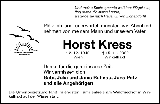 Traueranzeige von Horst Kress von Gesamtausgabe Nürnberger Nachrichten/ Nürnberger Ztg.