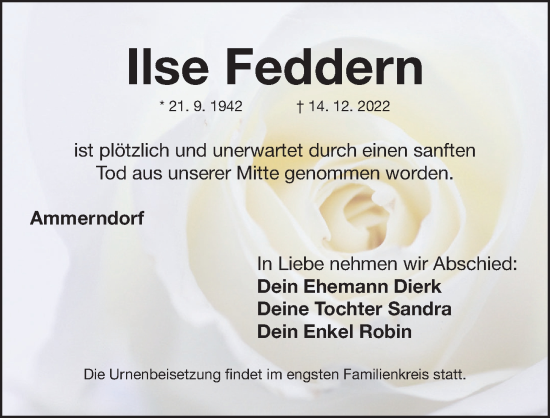 Traueranzeige von Ilse Feddern von Fürther Nachrichten Lokal