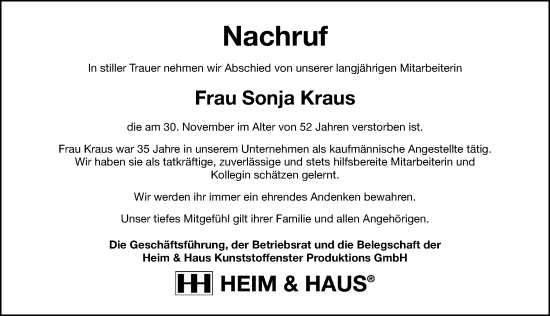 Traueranzeige von Sonja Kraus von Nordbayerische Nachrichten Pegnitz Lokal