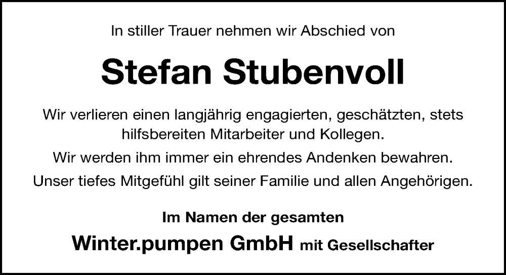  Traueranzeige für Stefan Robert Stubenvoll vom 31.12.2022 aus Gesamtausgabe Nürnberger Nachrichten/ Nürnberger Ztg.