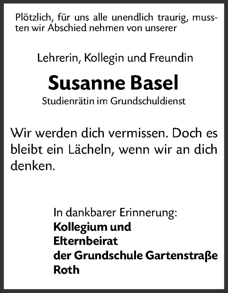  Traueranzeige für Susanne Basel vom 31.12.2022 aus Gesamtausgabe Nürnberger Nachrichten/ Nürnberger Ztg.