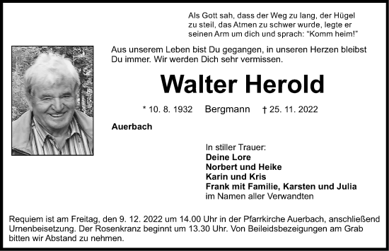 Traueranzeige von Walter Herold von Nordbayerische Nachrichten Pegnitz Lokal