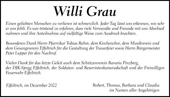 Traueranzeige von Willi Grau von Nordbayerische Nachrichten Forchheim Lokal