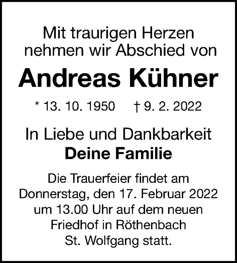  Traueranzeige für Andreas Kühner vom 15.02.2022 aus Gesamtausgabe Nürnberger Nachrichten/ Nürnberger Ztg.
