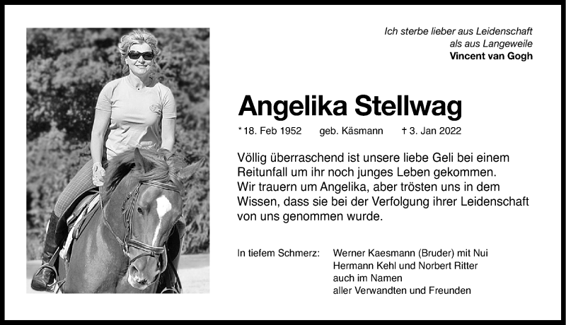  Traueranzeige für Angelika Stellwag vom 23.02.2022 aus Gesamtausgabe Nürnberger Nachrichten/ Nürnberger Ztg.