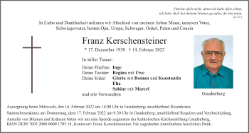 Traueranzeige von Franz Kerschensteiner von Neumarkter Nachrichten Lokal
