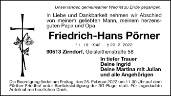 Traueranzeige von Friedrich-Hans Pörner von Fürther Nachrichten Lokal