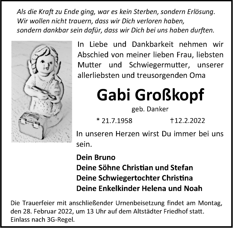  Traueranzeige für Gabi Großkopf vom 19.02.2022 aus Erlanger Nachrichten Lokal