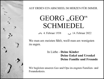 Traueranzeige von Georg Schmiedel von Gesamtausgabe Nürnberger Nachrichten/ Nürnberger Ztg.