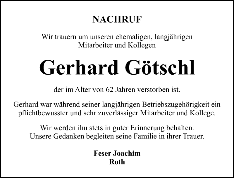  Traueranzeige für Gerhard Götschl vom 03.02.2022 aus Roth-Hilpoltsteiner Volkszeitung Lokal