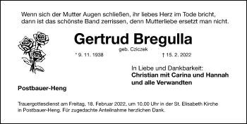 Traueranzeige von Gertrud Bregulla von Neumarkter Nachrichten Lokal