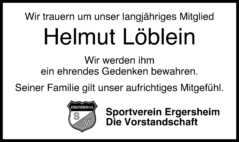  Traueranzeige für Helmut Löblein vom 25.02.2022 aus Windsheimer Zeitung Lokal
