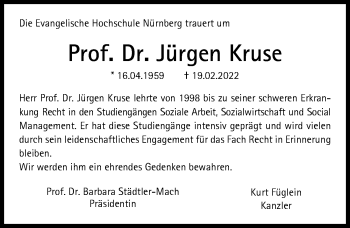Traueranzeige von Jürgen Kruse von Gesamtausgabe Nürnberger Nachrichten/ Nürnberger Ztg.