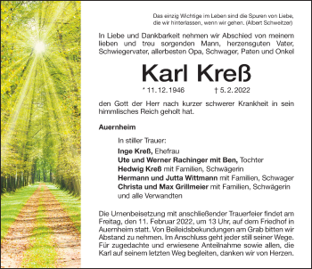 Traueranzeige von Karl Kreß von Altmühl-Bote Lokal
