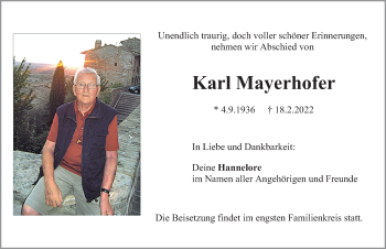 Traueranzeige von Karl Mayerhofer von Neumarkter Nachrichten Lokal