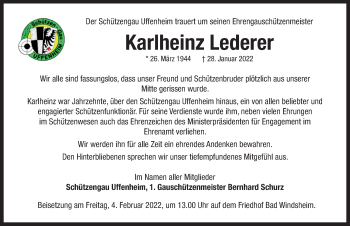 Traueranzeige von Karlheinz Lederer von Windsheimer Zeitung Lokal