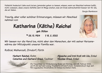 Traueranzeige von Katharina Reichel von Fürther Nachrichten Lokal