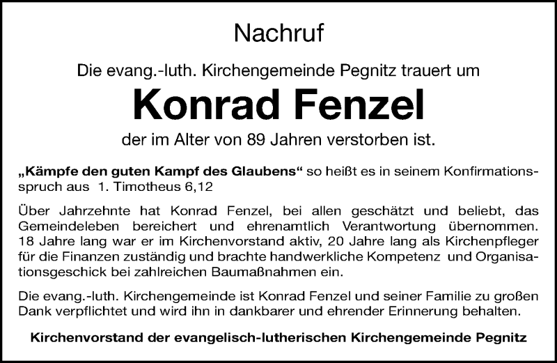  Traueranzeige für Konrad Fenzel vom 10.02.2022 aus Nordbayerische Nachrichten Pegnitz Lokal