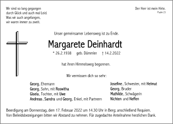 Traueranzeige von Margarete Deinhardt von Neumarkter Nachrichten Lokal