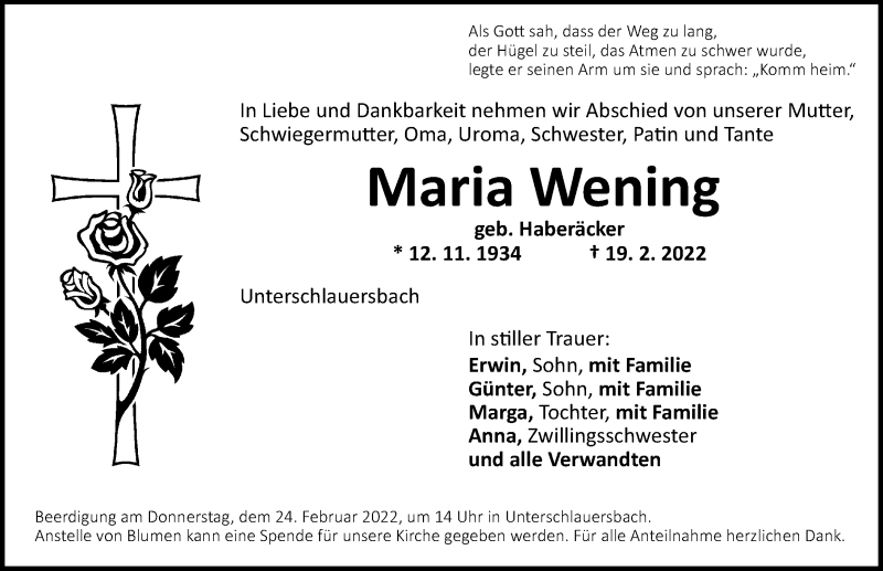 Traueranzeigen von Maria Wening | trauer.nn.de