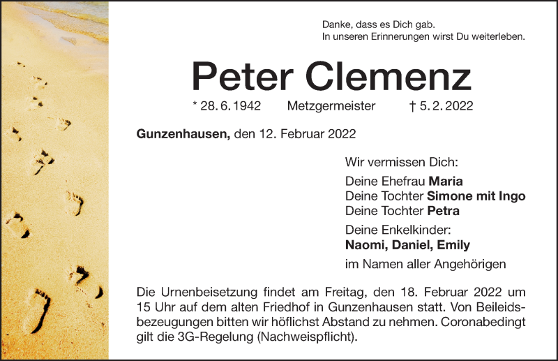  Traueranzeige für Peter Clemenz vom 12.02.2022 aus HAB,HEN