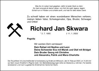 Traueranzeige von Richard Jan Skwara von Nordbayerische Nachrichten Pegnitz Lokal