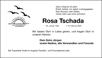 Traueranzeige von Rosa Tschada von Gesamtausgabe Nürnberger Nachrichten/ Nürnberger Ztg.