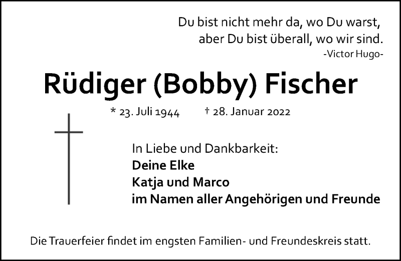  Traueranzeige für Rüdiger Fischer vom 05.02.2022 aus Fürther Nachrichten Lokal